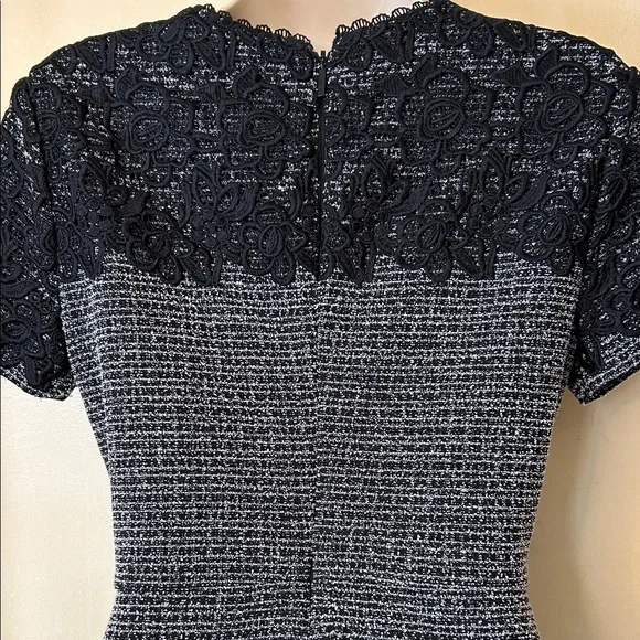 Karl Lagerfeld Black and Gray Tweed Lace-Trim Midi Dress size 2 - Picture 9 of 13
